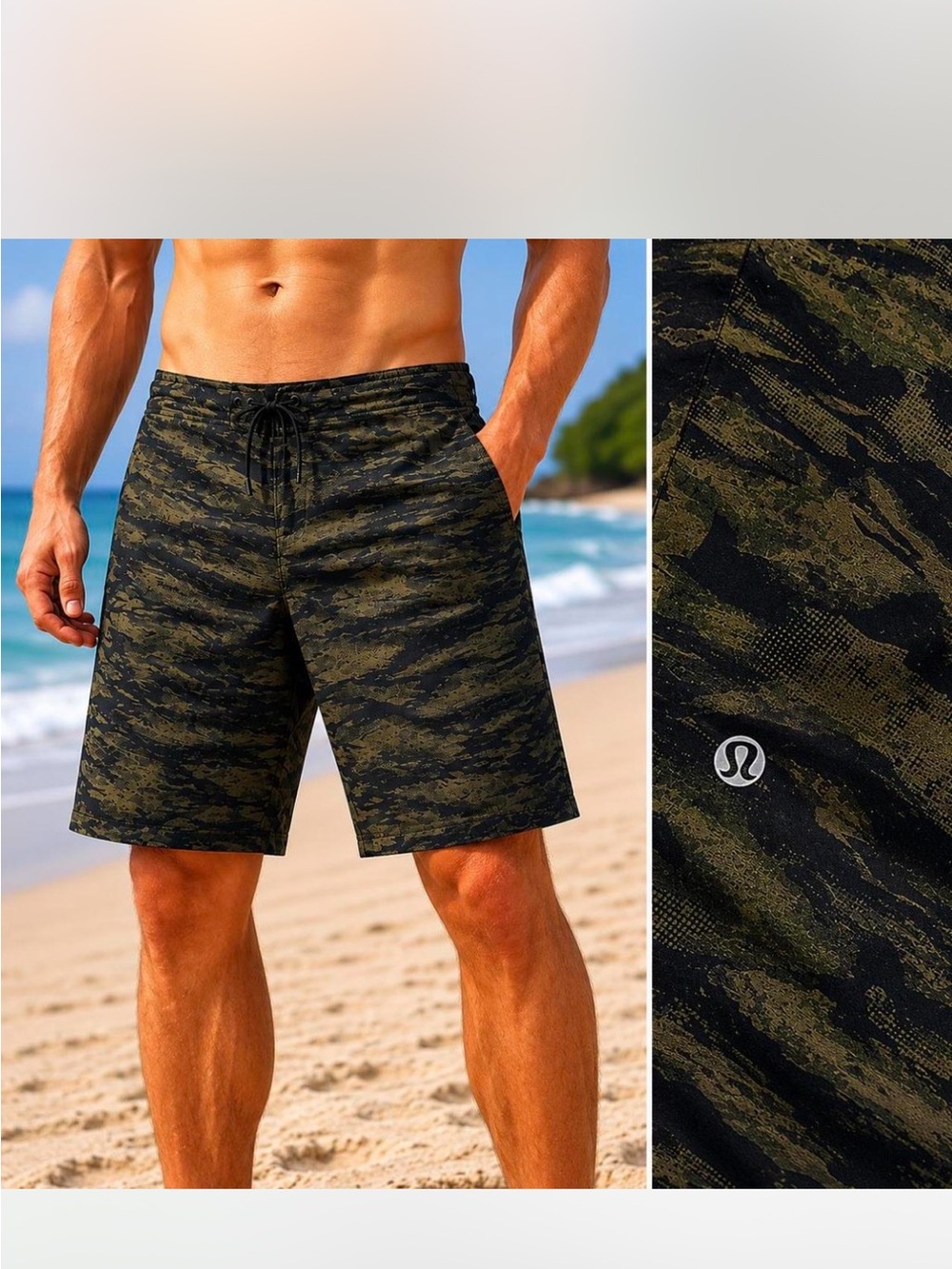 Lululemon Men's Camouflageg army green, black Shorts size 30